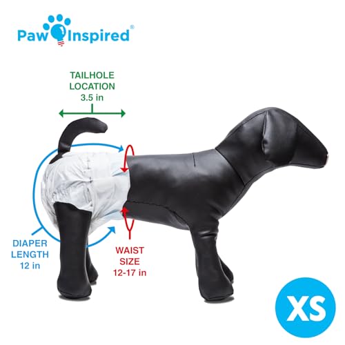 Paw Inspired Disposable Dog Diapers | Female Dog Diapers Ultra Protection | Diapers for Dogs in Heat, Excitable Urination, or Incontinence (12&144 Count) (X-Small (12 Count)) - size: X-Small (12 Count)