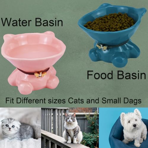 Cat Bowl Elevated Cat Bowls Whisker Friendly Cute Ceramic Tilted Food Bowls for Indoor Cats 5.4 Inch Wide 15° Raised Kitten Supplies Dishwasher and Microwave Safe Pink Cats Water Bowl - color: Pink Ceramic Cat Food Bowl