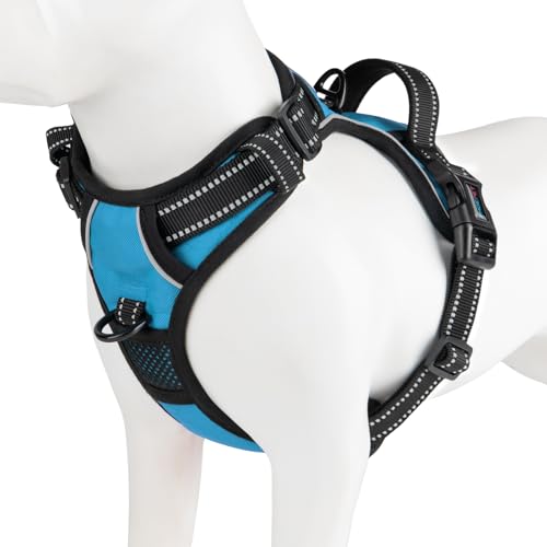PHOEPET No Pull Dog Harnesses for Small Puppies Reflective Adjustable Front Clip Vest with 2 Metal Leash Attachment Hooks Soft Handle(S, Blue) - color: Blue, size: Small