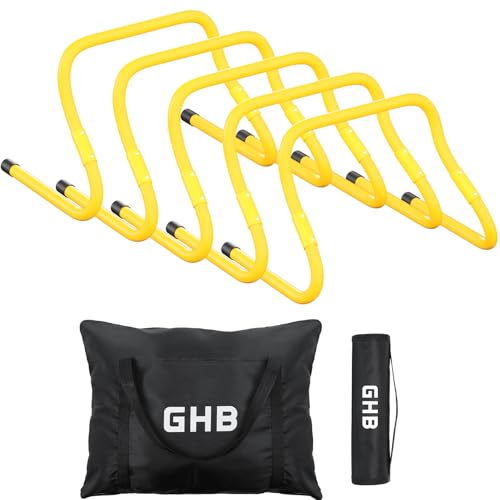 GHB Agility Hurdles Adjustable 8.3"&12.6" Speed Training Equipment Set | Foldable, Sturdy, Drill Guide &Carry Bag Included, For Amateur & Athletes, Soccer & Basketball - color: Yellow 5 Pack