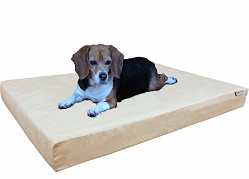 Dogbed4less Orthopedic Medium Large Dog Bed with Memory Foam for Pet, Waterproof Liner, Washable Microsuede Khaki Cover, 37X27X4 Inch - color: Microsuede in Khaki, size: Large 37" Length X 27" Width