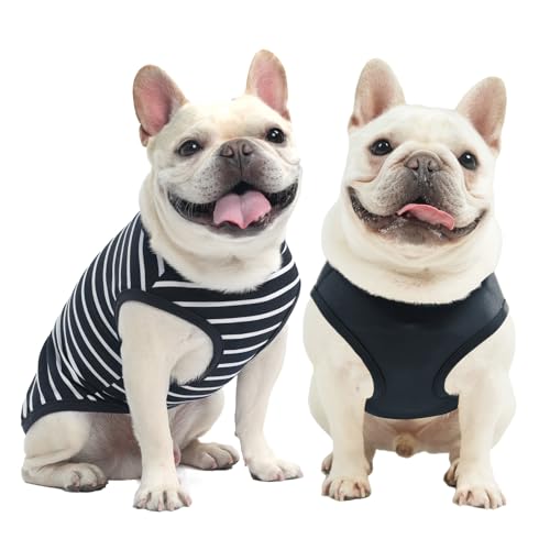 MIHACHI Dog Shirts Cotton Striped T-Shirt, Summer Pet Clothes for Small Dogs, 2-Pack Soft Puppy Apparel Cat Tee, Sleeveless Lightweight, Quick Dry, Breathable,Stretchy, Navy Blue M - color: Navy Blue, size: Medium