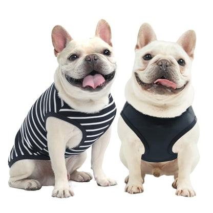 MIHACHI Dog Shirts Cotton Striped T-Shirt, Summer Pet Clothes for Small Dogs, 2-Pack Soft Puppy Apparel Cat Tee, Sleeveless Lightweight, Quick Dry, Breathable,Stretchy, Navy Blue M - color: Navy Blue, size: Medium