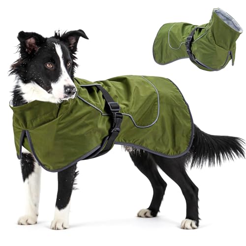 Waterproof Dog Raincoat, Windproof Rain Jacket with Velvet Lining for Outdoor Windy Weather, Breathable Full-Body Coverage Dry Suit Coat with Reflective Strips for Small Dog (Green, S) - color: Green, size: S