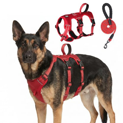 Escape Proof Dog Harness and Leash Set,Soft Padded Full Body Pet Harness, No Pull Reflective Adjustable Dog Vest with Handle, Easy Control Dog Harness for Medium Large Dogs Training Walking Running - color: Red, size: XL