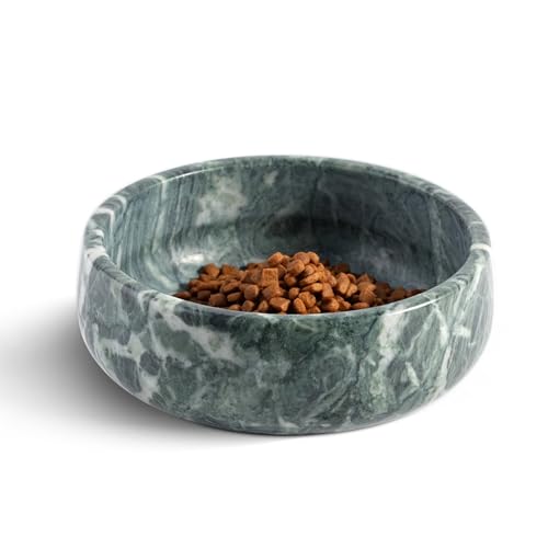 Karibiber Natural Marble Dog Bowl, 5lbs Non-Slip Cat and Dog Food Bowl Dish, Non-Tipping Weighted Puppy Pet Dish, Durable Food and Water Bowls, Easy to Clean, Holds 4 Cups(Indian Green) - color: Indian Green, size: S