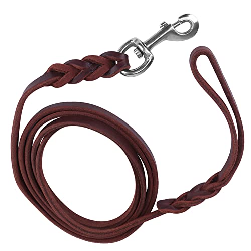 SUNGOOYUE Dog Lead Leash Leather Training Safety Rope 1.6m Padded Handle Lobster Clasp for Walking Running Hiking Medium Dogs (The Material Length is 1.5 Meters and the net) - size: The material length is 1.5 meters and the net