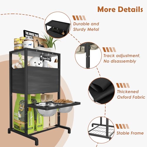 Elevated Dog Bowls: Height Adjustable Raised Dog Stand (4.5'' to 12'') 2 * 1700ml Stainless Steel Bowls + Slow Feeder, Feeding Station w/Storage Organizer & Toy Basket for Medium/Large Breeds - size: Storage Station & Adjustalbe Stand 4.5-12"