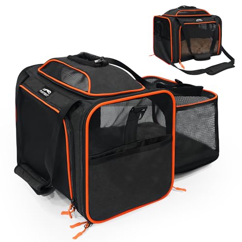 Cat Carrier Soft Expandable Pet Carrier Top & Sides Expandable Airline Approved 360° Ventilation Soft-Sided Cat Carriers Pet Travel Bag with Breathable Mesh Built-in Safety Leash & Reversible Cushion
