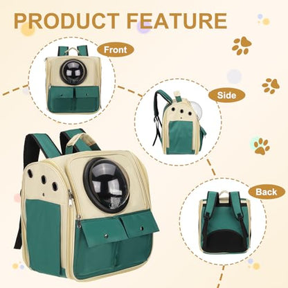 Pet Backpack Carrier, Portable and Ventilated, Oxford Cloth, Dogs Cats and Small Animals Travel Bag 12.99", (Khaki Green, 1 Pcs), Intended for Hiking/Camping/Traveling - color: Khaki Green
