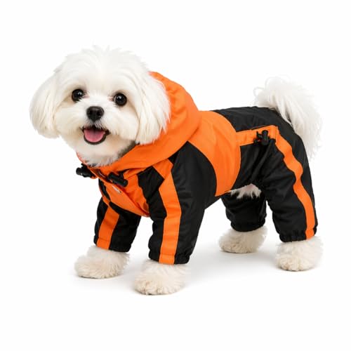 Lovelonglong Dog Hooded Raincoat, Small Dog Rain Jacket Poncho Waterproof Clothes with Hood Breathable 4 Feet Four Legs Rain Coats for Small Medium Large Pet Dogs Orange S - color: Orange, size: S (Small Dog ~7lbs)
