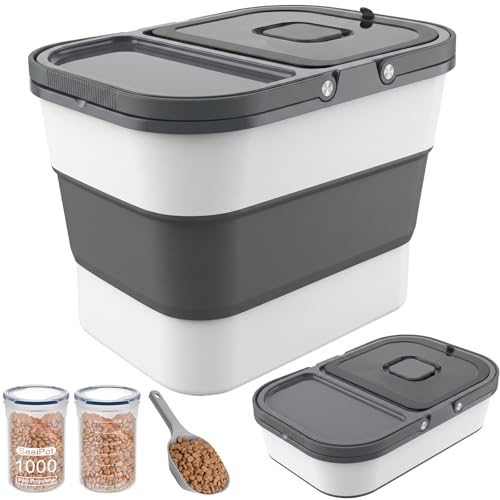 HOYTAMDAR 35lbs Dog Food Storage Container, Collapsible Dog Food Container, Wheels, Handle, Airtight Pet Food Storage Container, Scoop, 2L Small Dry Food Pail For Dog Cat Bird Food - color: Grey-35lbs