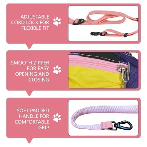 Hands Free Dog Leash with Waist Bag, Adjustable Waterproof Shock Absorption Reflective Leash with Poop Bag Dispenser Port for Medium Large Dogs Walking Running Hiking (Pink) - color: pink