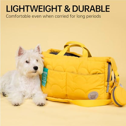 Macaron Cloud Pet Carrier Bag for Small Dogs and Cats, Lightweight Handheld Shoulder Crossbody Puppy Carrier with Storage Pocket, Breathable Expandable Pet Travel Carrier for (Yellow) - color: Yellow