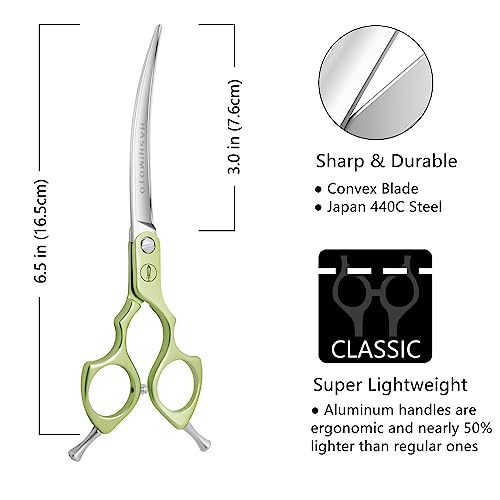 HASHIMOTO Curved Scissors for Dog Grooming, Dog Grooming Scissors Curved, Extremely Light Weight, 6.5 inch, 30 Degree of Curved Blade, Matt Surface. - size: 6.5", style: Curved (Super Lightweight)