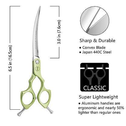 HASHIMOTO Curved Scissors for Dog Grooming, Dog Grooming Scissors Curved, Extremely Light Weight, 6.5 inch, 30 Degree of Curved Blade, Matt Surface. - size: 6.5", style: Curved (Super Lightweight)