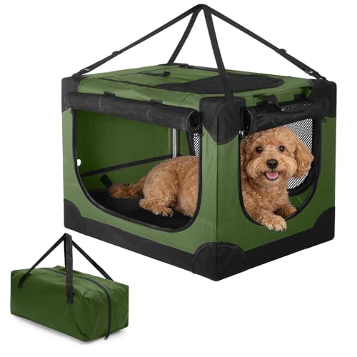 24" Small Dog Crate,Portable Crate for Small Dogs, Portable Travel Pet Crates,Soft Dog Crate Collapsible Dogs Crate,with 4 Mesh Doors, Foldable Car Kennel for Puppy with Handle for Outdoor - Green - color: Green