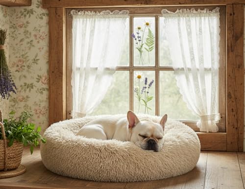The Dog’s Bed Calming Donut Dog Bed, Plush Faux Fur Round Cuddler Nest – CertiPUR-Certified Foam, One-Piece Design, Raised Bolster – Medium (30"), Beige