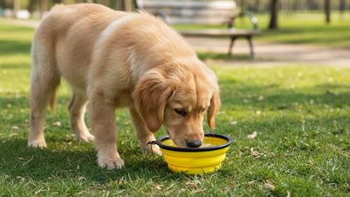 Silicone Foldable Pet Food Water Feeder, Collapsible Travel Bowl for Dog and Cat, Outdoor Portable (Yellow) - color: Yellow