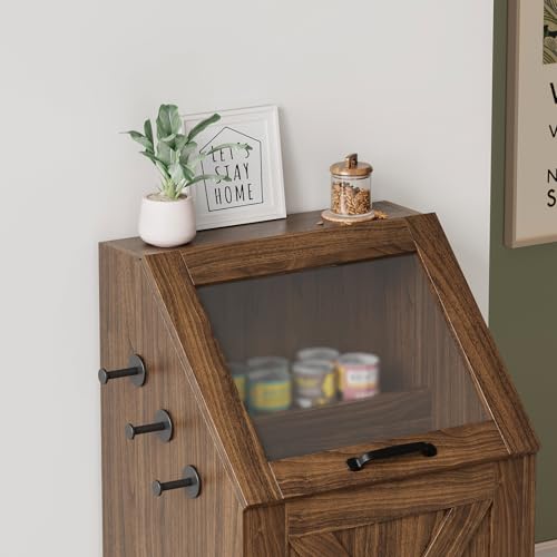 Dog Feeding Station with 2 Elevated Bowls, Dog Food Storage Cabinet with Pet Toy Organizer and Flip Top Pet Feeding Station,Hidden Pet Feeder Station for Cats and Dogs(Walnut) - color: Dog Feeding Station-Walnut