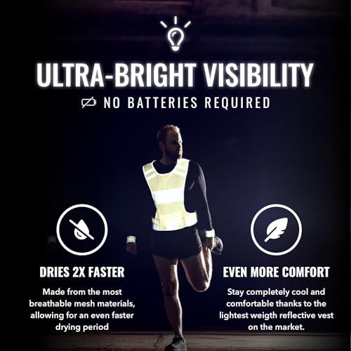 Mesh Reflective Running Vest with Inside Pocket & 2 Bands, High Visibility - color: Yellow, size: XX-Large
