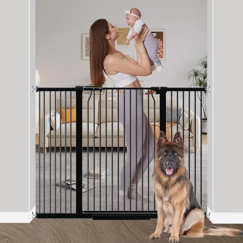 40.55" Extra Tall Baby Gate for Stairs-40.6"-54.7" Wide 1.37" Ultra Narrow Spacing Extra Wide Pet Cat Gate Dog Gate-Auto-Close Pressure Mounted Dog Door for Pets and Kids,Black - color: Black, size: 40.6"-54.7"