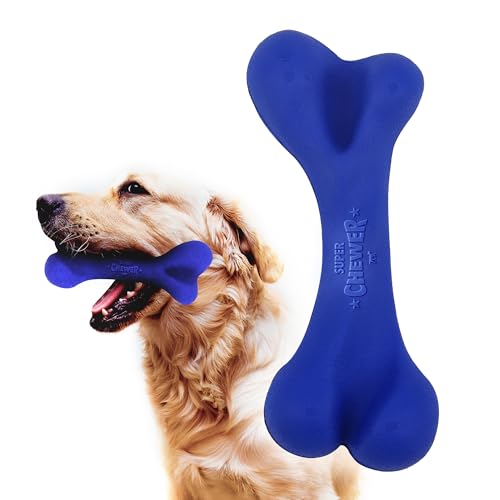 SuperChewer Tough Dog Bone Toy | Lifetime Replacement | Strong Natural Rubber | Great Dog Fetch Toy | Chew Toys for Dogs | Ultra Durable Chew Toys for Moderate Chewers | Large Breed Tested - size: Small