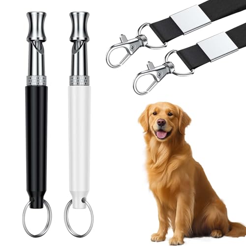2 PCS Dog Whistles,Professional Recall Dog Training Whistle with Lanyard,Adjustable Ultrasonic Silent Dog Recall Whistles,Dog Whistle to Stop Barking Neighbors Dog,Dog Barking Stopper (Black+White) - color: Black+White