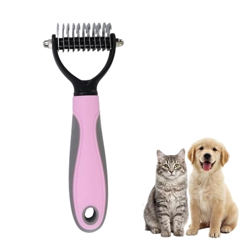 Dematting Comb for Dogs and Cats, 2026 Upgraded Pet Pro Tool Grooming, Dual-Sided Deshedding and Dematting Brush, Ergonomic Pet Grooming Brush, Gentle Pet Hair Remover Comb - color: Pink, size: S