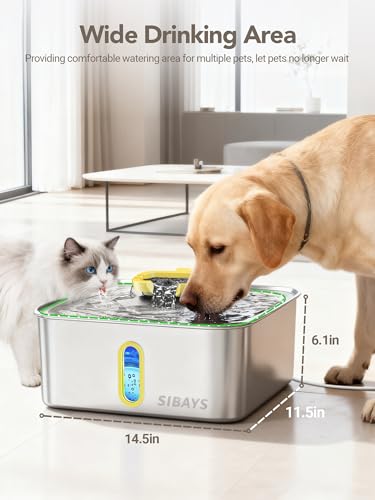 SIBAYS 4Gal/15L Stainless Steel Large Dog Water Fountain, Ultra Quiet Automatic Pet Water Fountain, Dog Water Bowl Dispenser with Water Level Window and LED Light, Easy to Clean(FS78, Silver-Yellow) - color: Silver-Yellow