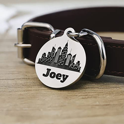 Deep Engraved Dog ID Tag Stainless Steel Personalized Customized Unique Pet ID Card Wolf Round (City S) - size: City S