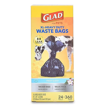 Glad Extra Large Heavy Duty Scented Dog Waste Bags Value Pack, 288 Rolls, 4320 Count - size: 360 Count (Pack of 12)