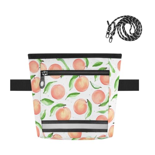 Peach Water-Resistant Dog Treat Pouch, 3 Ways to Wear Treat Bag with Magnetic Closure & Reflective Strip, Hands-Free for Pet Training, Walking