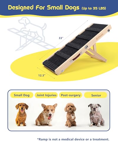 Dog Ramp for Couch - Joint & Spine Support with Gentle Incline for Small Dogs, Adjustable, Anti-Slip & Foldable, Up to 35 lbs - size: Small