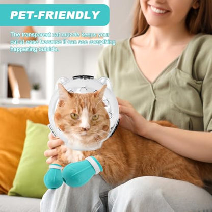 Cat Muzzle for Grooming, Adjustable Breathable Transparent Cat Astronaut Helmet with 4 Silicone Paw Shoes for Bath Nail Trimming(M for 5-10lbs Pets) - size: M (for 5-10lbs Pets)