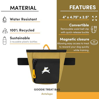 OllyDog, Goodie Treat Bag, Dog Treat Training Pouch | Magnetic Closure | 3 Ways to Wear | Hands-Free Waist Belt | Water-Resistant Recycled Vegan Fabric (Antelope) - color: Antelope
