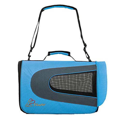 Pawer 18” x 11”x 11” Soft-Sided Foldable Airline Approved Pet Carrier for Cat, Puppy and Small Dog, Washable 600D Oxford Fabric, with Handle and Strap for Carry, Multiple Colors Available - color: Sky Blue+Grey