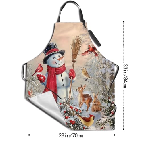 Sweetshow Cute Dog Apron with 2 Pockets and Adjustable Neck Waterproof Kitchen Cooking Dog Grooming Aprons for Women Men - color: Winter Snowman