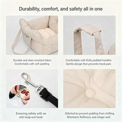 Pet Car Seat Box, Dog Booster Car Seat for Small Dogs Up to 25 lbs, Anti-Escape Safety Leash, Waterproof Washable Cover, Travel Carrier Bed