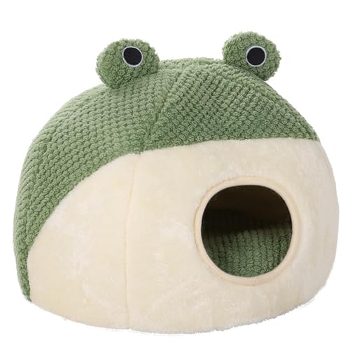Cute Frog Hooded Cat Bed, Covered Round Fluffy Frogs Cave Green, Plush Half-Enclosed Warm House for Cats Small Dogs Kitten Puppy Sleeping Green,Sleeping Bag Pet Tent for Cats and Small Dogs. - color: Stereonest, size: Medium