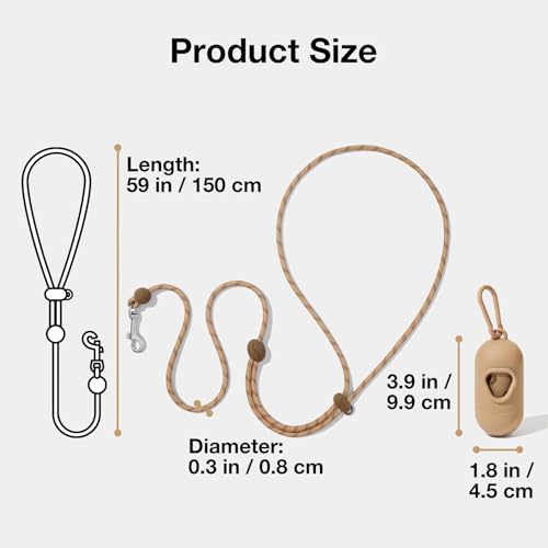 VETRESKA Crossbody Hands Free Dog Leash, 5FT Adjustable Rope Leash for Small Medium Dogs, Waist Multifunctional Leashes for Walking, No Pull Dog Leashes with Bag Dispenser, 2 in 1 Walk Set (Coffee) - color: Coffee Brown