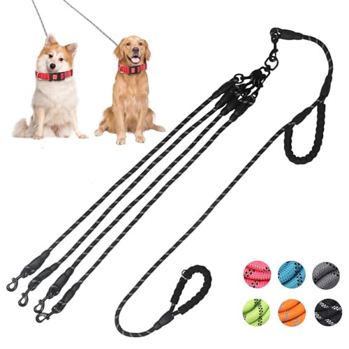 Dual Dog Leash,Two Way Dog Leash, Small Dogs, and Medium Dogs,Exceptional 360° Anti-Tangle & No Pull Double Leash - Double Handle & Reflective Double Dog Leash for Safety & Convenience (Black, 4 Way) - color: Black, size: 4 Way