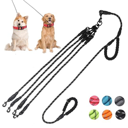 Dual Dog Leash,Two Way Dog Leash, Small Dogs, and Medium Dogs,Exceptional 360° Anti-Tangle & No Pull Double Leash - Double Handle & Reflective Double Dog Leash for Safety & Convenience (Black, 4 Way) - color: Black, size: 4 Way