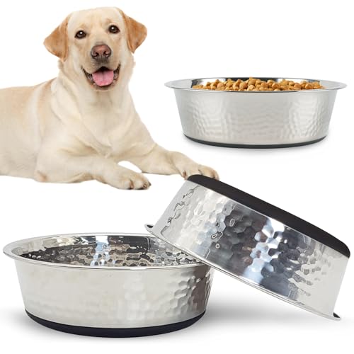 kathson Stainless Steel Dog Bowls 3 PCS Durable Dog Bowls with Rubber Non-Slip Base Cat Dishes for Water and Food Dishwasher Safe for Feeding Small/Medium/Large Sized Pets(8.7in) - size: 8.7in Dia.