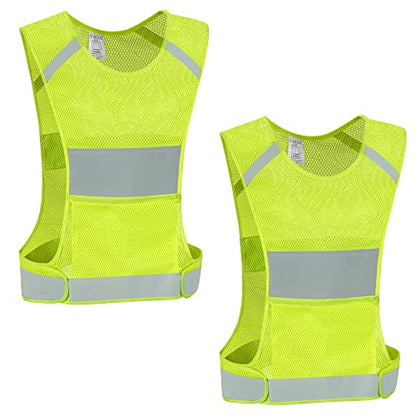 Reflective Vest Safety Running Gear with Pocket,High Visibility for Running,Biking,Walking,Women & Men - color: 2 Pack Neon Yellow, size: Large