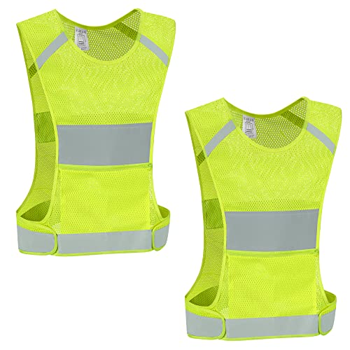 Reflective Vest Safety Running Gear with Pocket,High Visibility for Running,Biking,Walking,Women & Men - color: 2 Pack Neon Yellow, size: Large