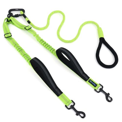 Double Dog Leash No Tangle – Dual Dog Leash for 2 Dogs with Shock Absorbing Bungee, 360° Swivel, Reflective Safety, Heavy Duty for Medium & Large Dogs (Neon Green) - color: Neon Green