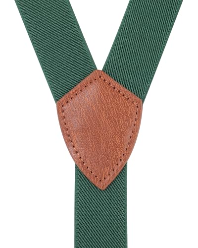 AWAYTR Kids Boys Adults Suspenders - 4 Sizes Sturdy Metal Clips Elastic Adjustable Suspender - color: Green, size: 33Inches (8 Years to 12 Years)