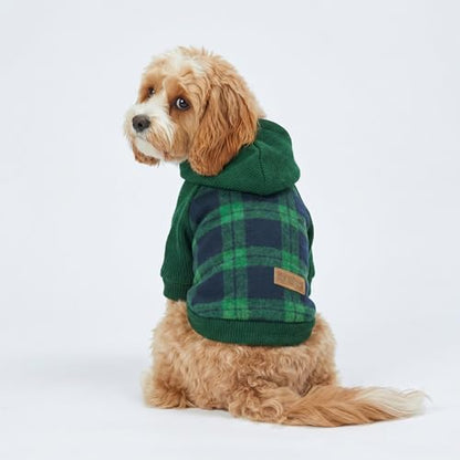 Fitwarm Tartan Plaid Dog Hoodie, Knitted Dog Clothes for Small Dogs Boy, Pet Sweater with Hood, French Bulldog Winter Outfit, Green, Large - color: Green, size: Large