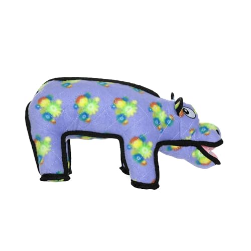 TUFFY - World's Tuffest Soft Dog Toy - Zoo Hippo - Squeakers - Multiple Layers. Made Durable, Strong & Tough. Interactive Play (Tug, Toss & Fetch). Machine Washable & Floats. (Regular) - color: Purple/Yellow